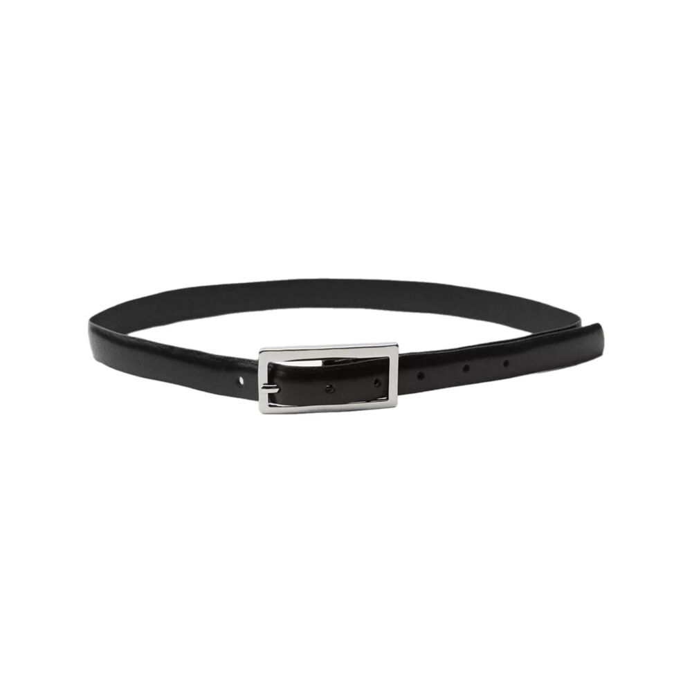 ZARA Fine Leather Skinny Belt Black Silver Buckle Size 90 US 34